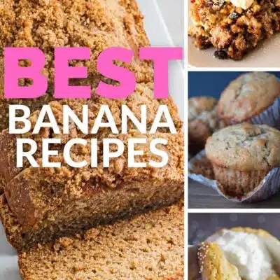 Best banana recipes collage pin with text title overlay.