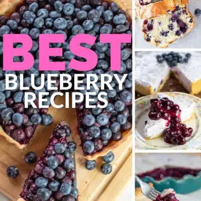 The best blueberry recipes pin with 4 image collage and text title overlay.