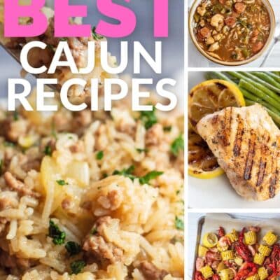 Best Cajun recipes pin with 4 image collage and text title overlay.