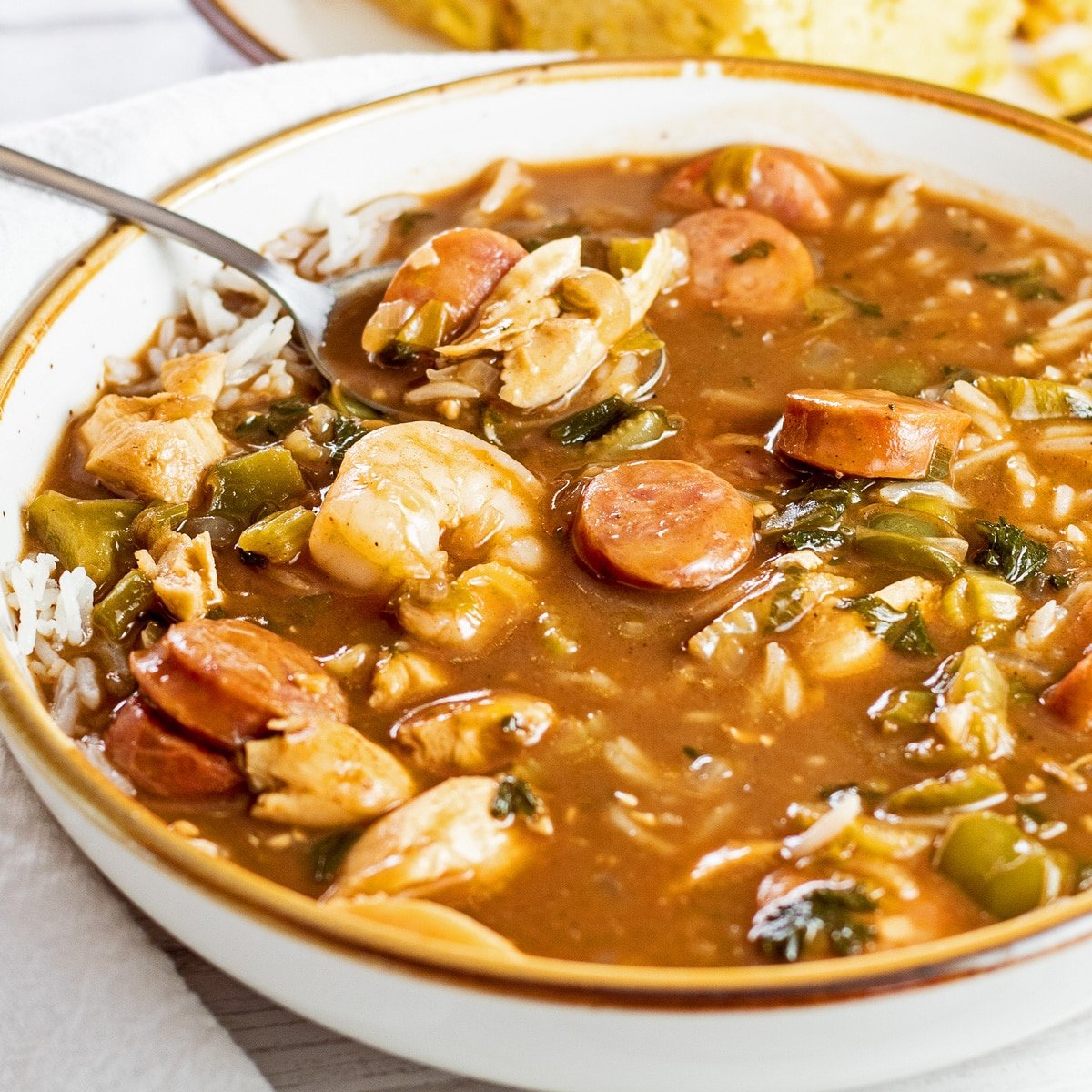 Gumbo Soup With Chicken, Shrimp & Andouille Sausage