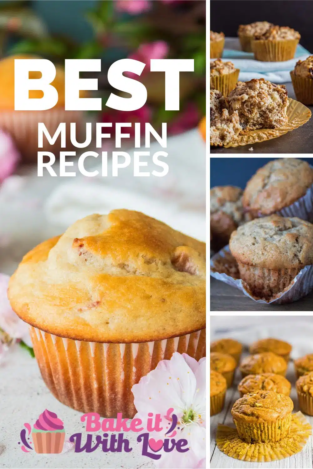 Best muffin recipes pin with collage and text header.