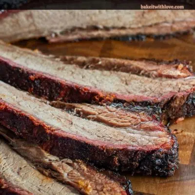Best quick smoked brisket pin with text title above image.
