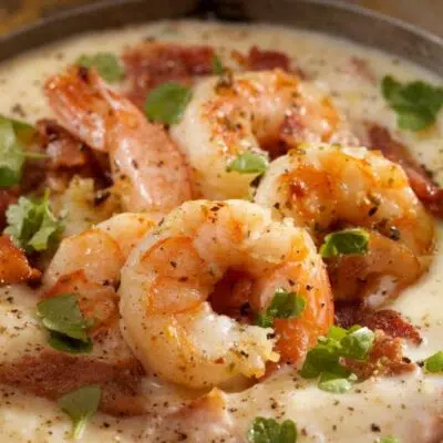 Best Southern shrimp & grits recipe pin with text header.