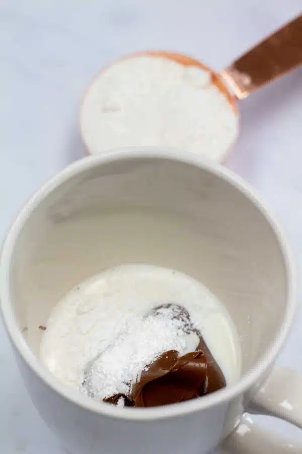 Process photo 1, showing dry ingredients in mug.