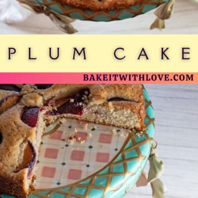 Best fresh plum cake pin with 2 images and text divider.