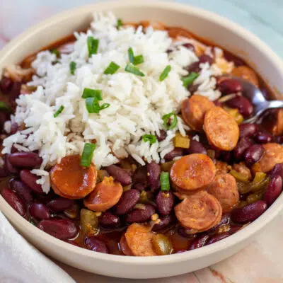 Delicious red beans and rice using canned beans is a quick comfort food dish.