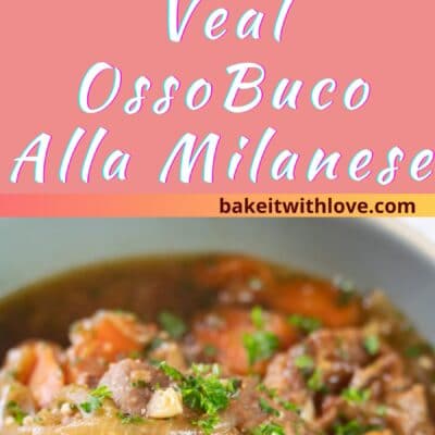 Pin image with text divider of a bowl of veal osso buco all milanese.