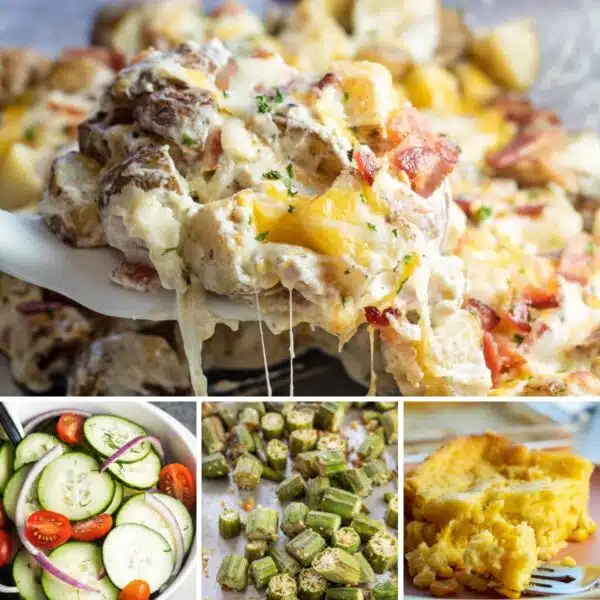 Best summer side dishes collage image featuring 4 great summertime recipes.