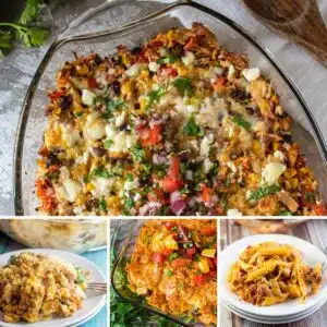 Best casserole recipes collage image featuring 4 tasty recipes to make for family dinners.