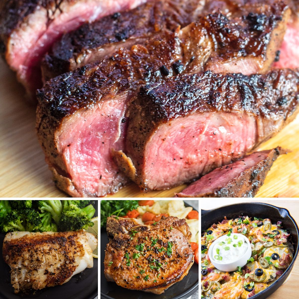 Best cast iron skillet recipes to make fabulous meals with 4 dishes pictured in collage image.
