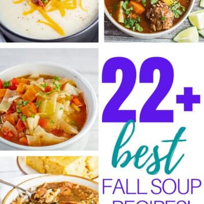 Best fall soup recipes pin with collage featuring 4 soups and text title.