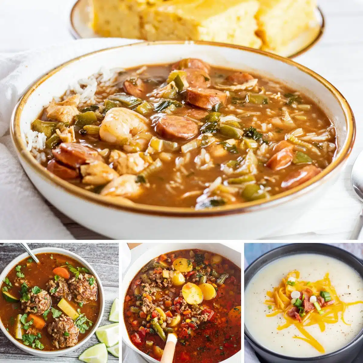 Meilleure image de collage de recettes de soupe d'automne avec 4 soupes réconfortantes et réconfortantes pour se réchauffer.