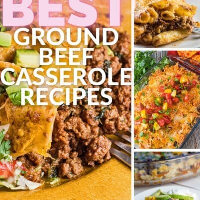 The very best ground beef casserole recipes pin with text title over 4 images in collage.