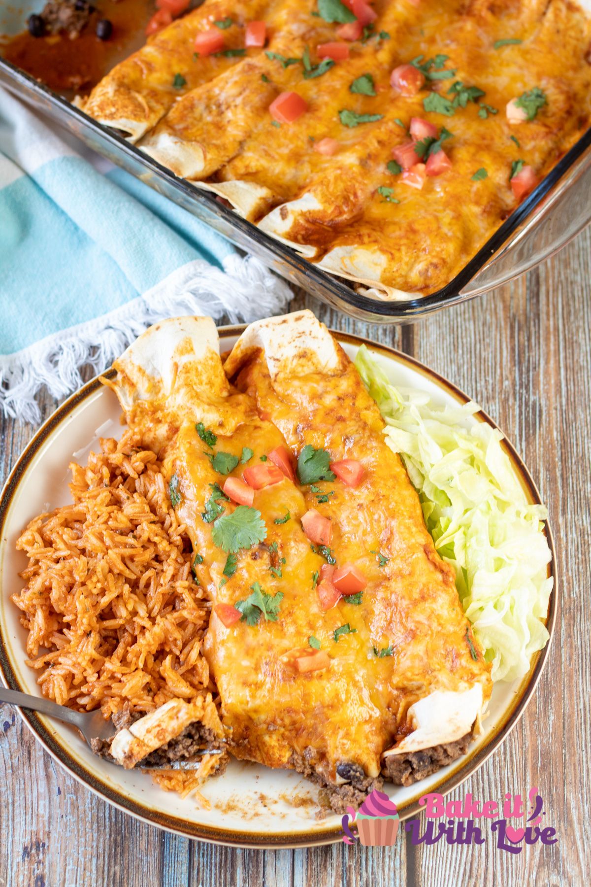 Tall image of beef enchiladas.