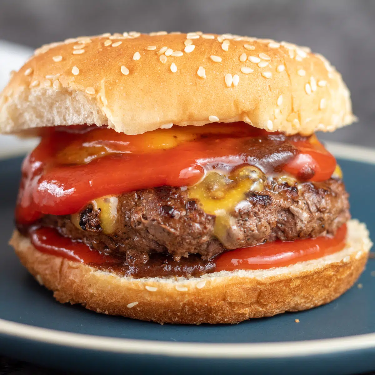 Imagen cuadrada de hamburguesa de bisonte.