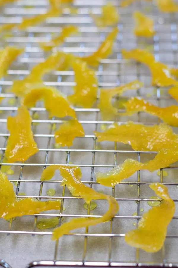 Process photo 6 drip dry the candied lemon peel on wire rack.