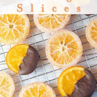 Pin image with text of candied oranges.