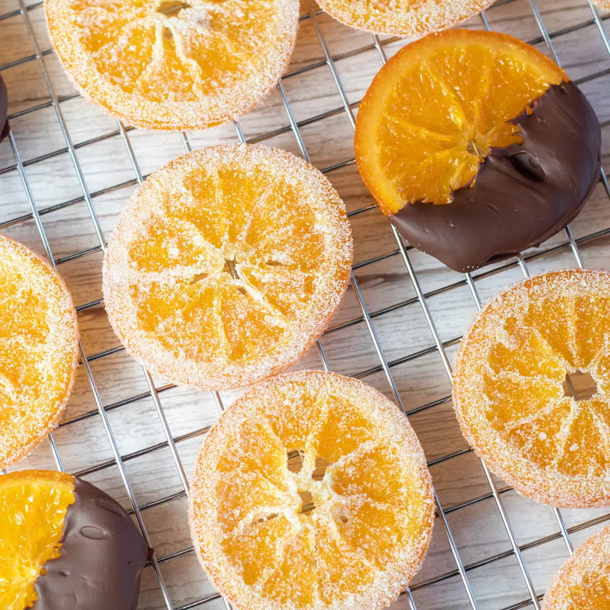 Square image of candied oranges.