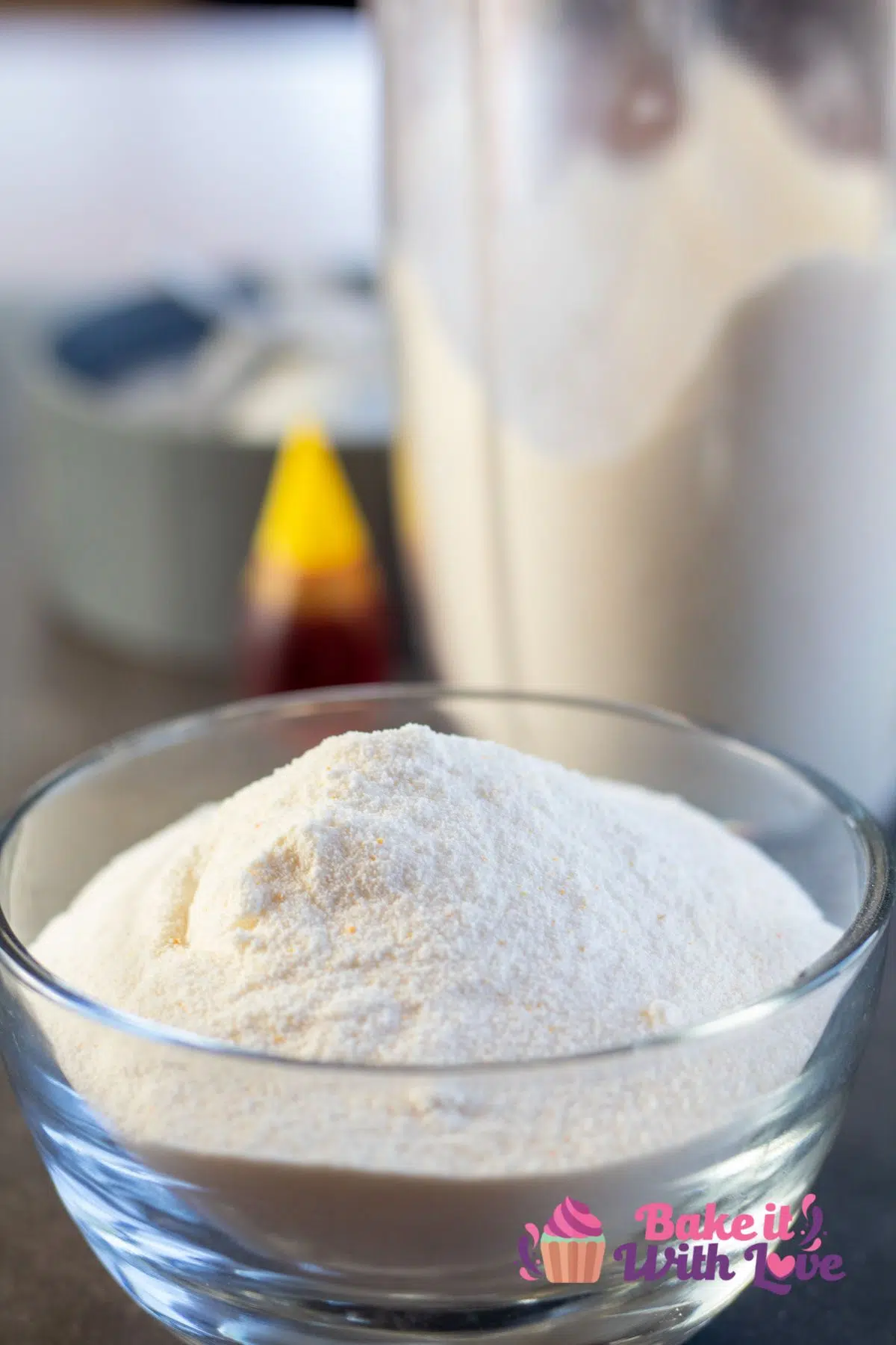 Tall image of homemade custard powder.