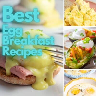 Best egg breakfast recipes pin with 4 images in a collage photo with text header overlay.