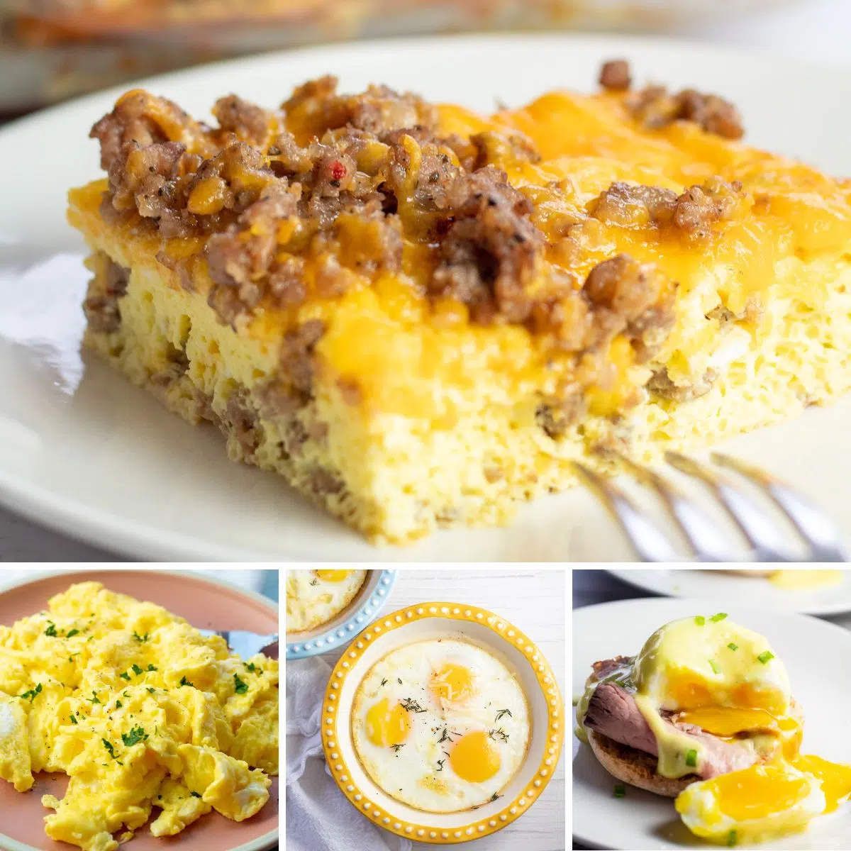 Best egg breakfast recipes collage with 4 featured dishes.
