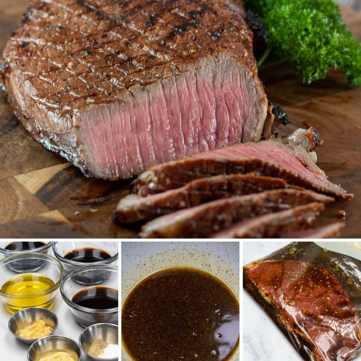 Square image of London broil marinade.