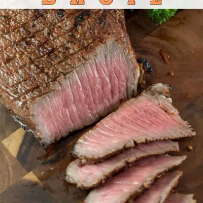 Pin image with text of grilled london broil.
