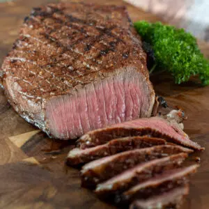 Square image of grilled london broil.