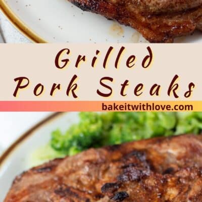 Best grilled pork steaks pin with 2 images and text divider.