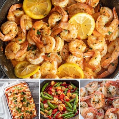 Best shrimp recipes collage featuring 4 tasty shrimp dishes everyone will love.