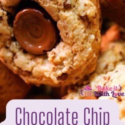 Pin image with text of chocolate chip rolo cookie cups.
