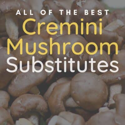 Best cremini mushroom substitute pin with vignette and text title over mushroom image.