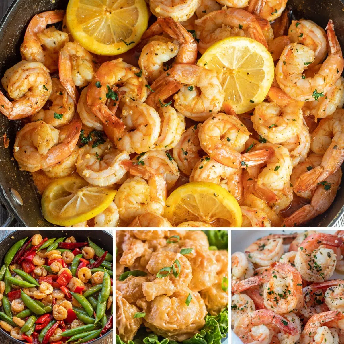 Best quick & easy shrimp recipes to make featuring 4 tasty recipes in a collage.