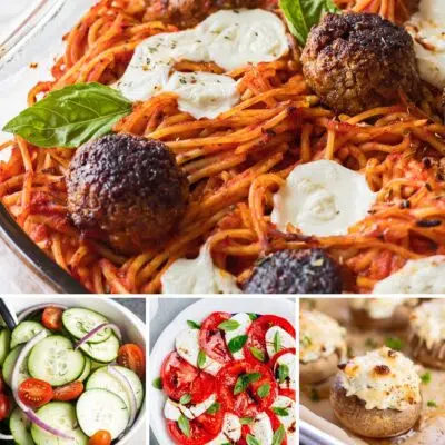 What to serve with baked spaghetti for dinner ideas to feed a family tonight featuring a collage image.
