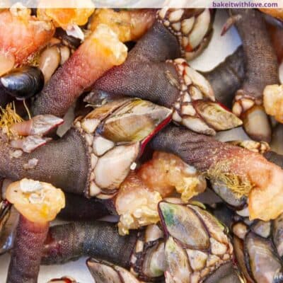 Pin image with text of raw percebes.