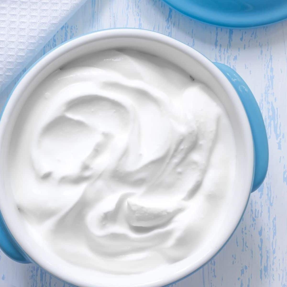 Best yogurt substitute and alternatives to use with fresh yogurt in blue bowl.