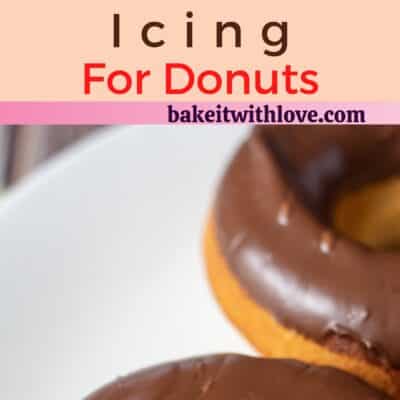 Pin image with text showing two donuts with chocolate icing and a spoon with chocolate icing.