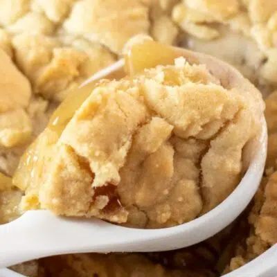 Square image of sugar cookie apple cobbler.