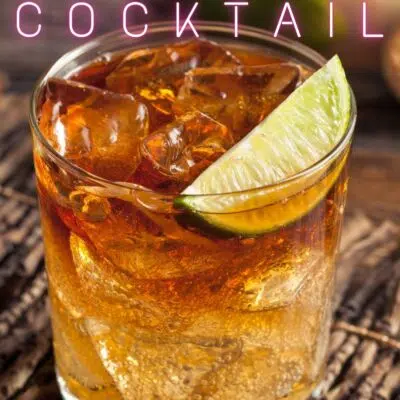 Pin image with text of dark n stormy cocktail.