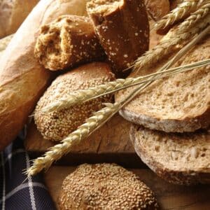 Square image showing different kinds of bread.