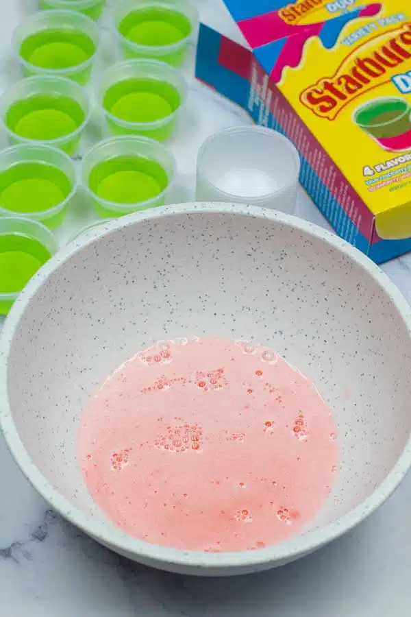 Process image 3 showing the mixed jello in a bowl.