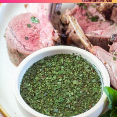Pin image with text of mint sauce for lamb.