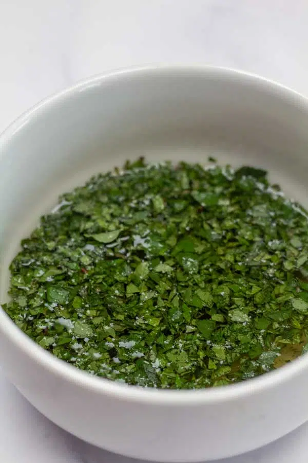 Process image 3 showing mint sauce in a small bowl.