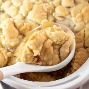 Square image of sugar cookie apple cobbler.