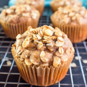 Square image of apple oatmeal muffins.
