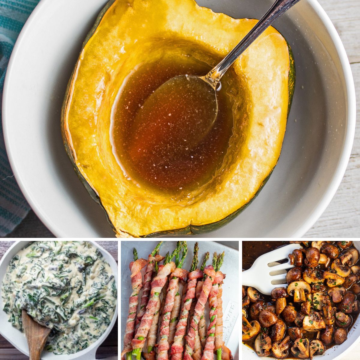 Lauk Thanksgiving Menit Terakhir Terbaik untuk ide resep dengan 4 gambar yang ditampilkan dalam kolase.