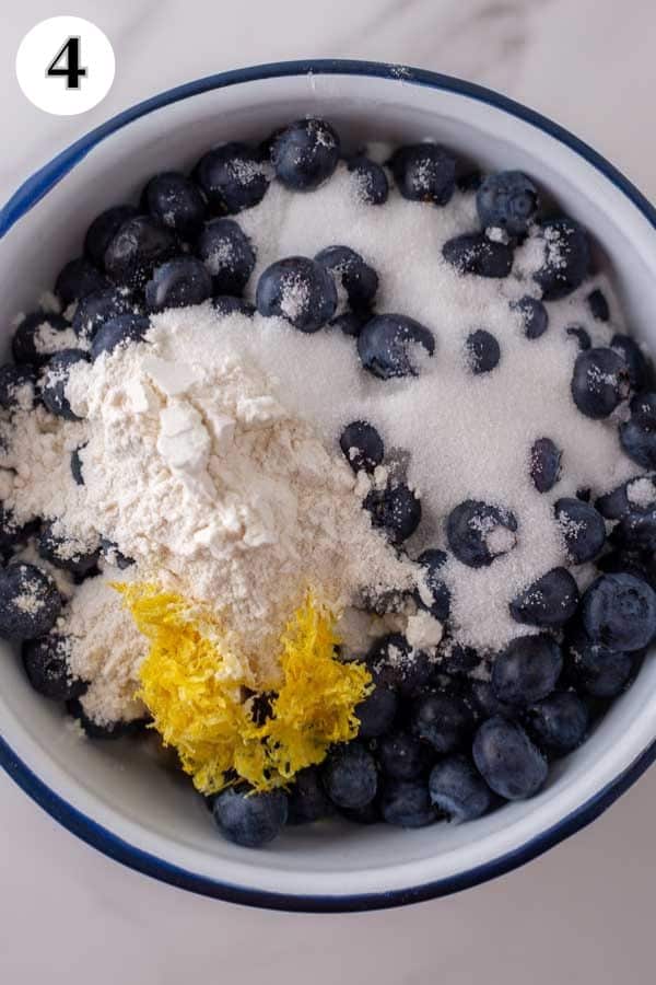 Blueberry galette process photo 4 add blueberry filling ingredients in a mixing bowl.