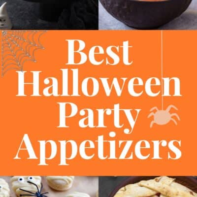 Best Halloween appetizers pin featuring 4 recipes to make for parties and text block divider.