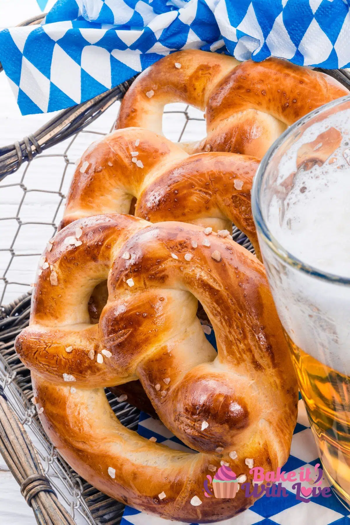 Tall image of homemade pretzels.