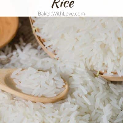 Pin image of white rice in a bowl.